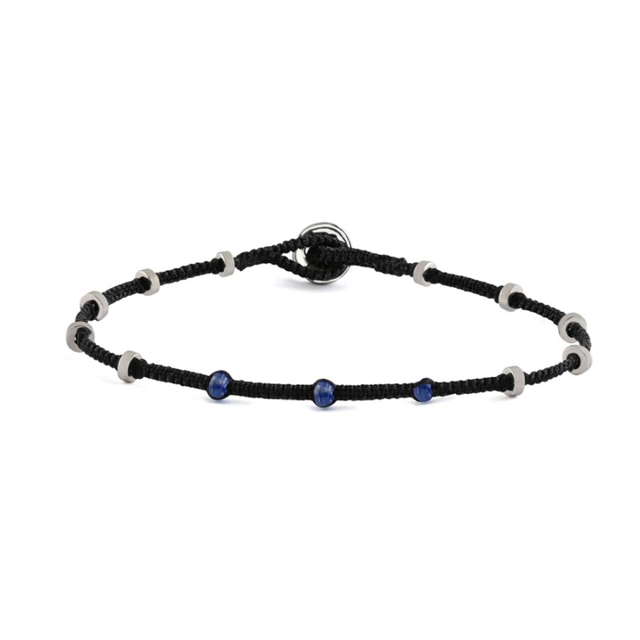 Bracelets Tomfoolery London | Unisex Sapphire Macram Lusso Dotted Silver Bracelet