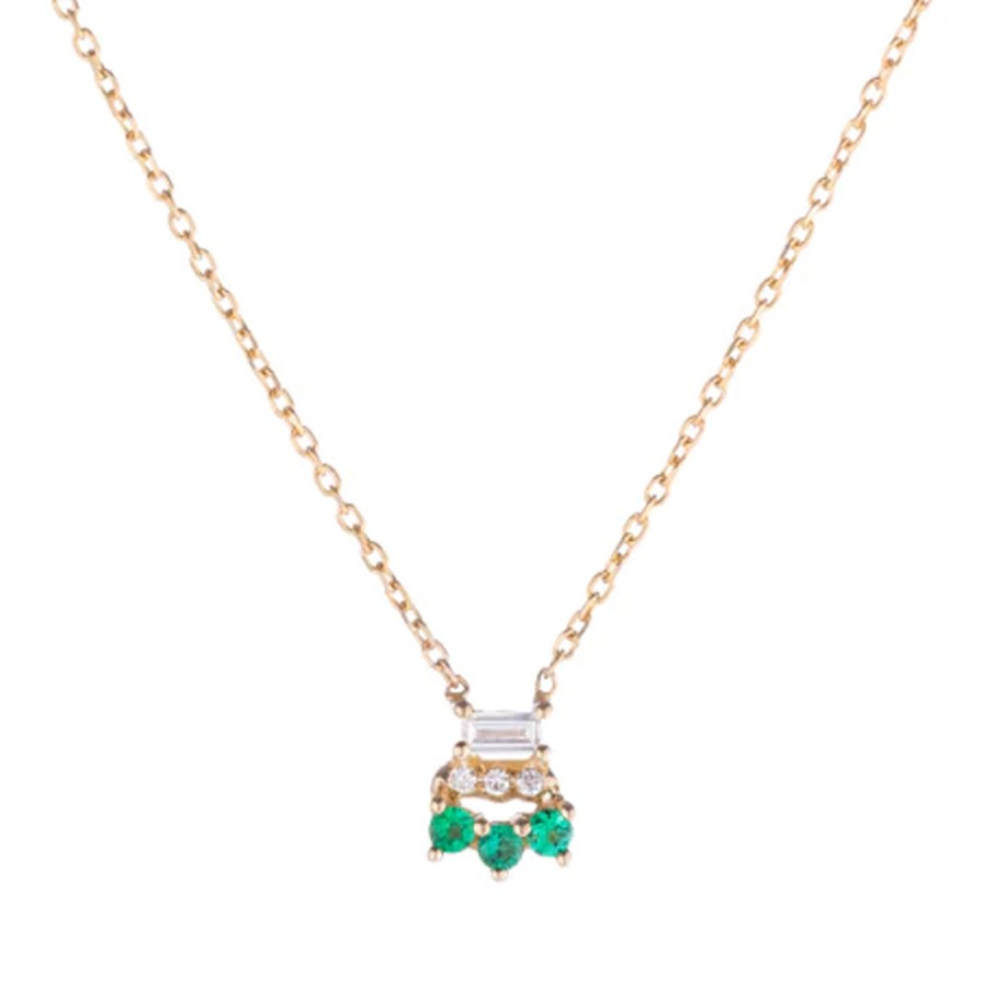 Necklaces Tomfoolery London | Baguette Emerald Lace Necklace