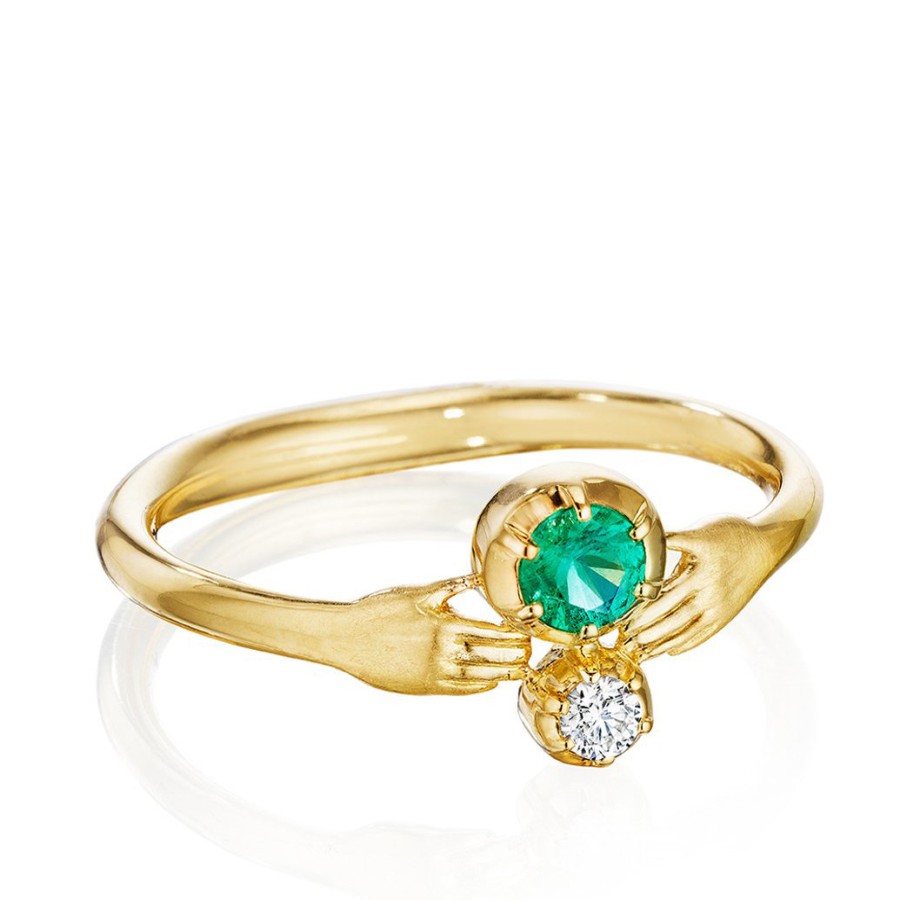 Rings Tomfoolery London | Emerald And Diamond Tiny Hands Ring