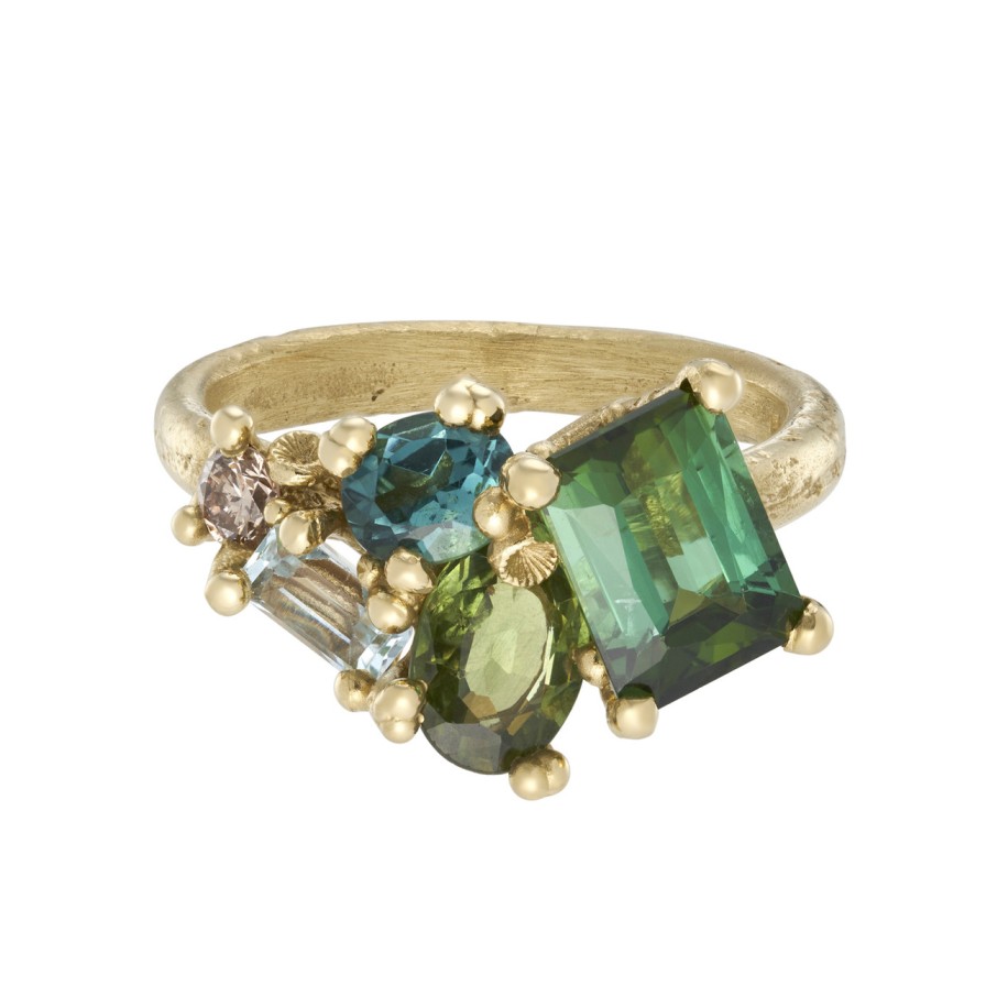 Rings Tomfoolery London | Sapphire & Green Tourmaline Cluster Ring