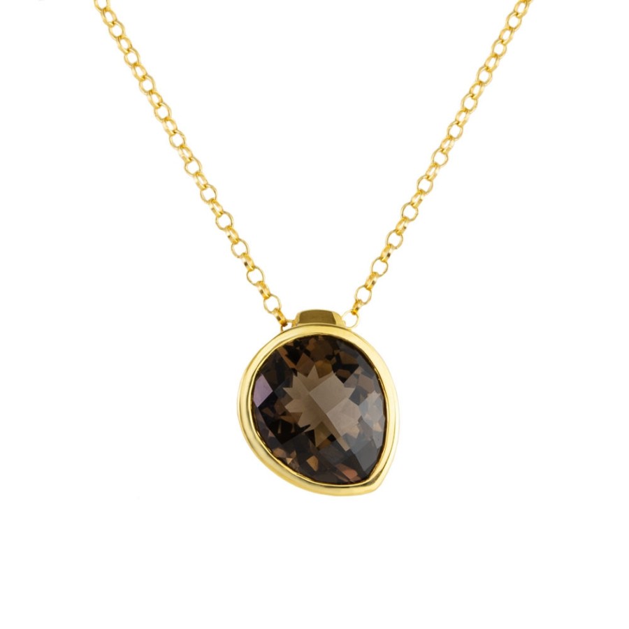 Necklaces Tomfoolery London | Smoky Quartz & Gold Plated Drop Pendant Necklace