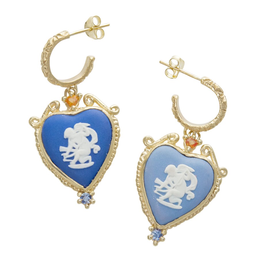 Earrings Tomfoolery London | Blue Cherub Hoop Earrings