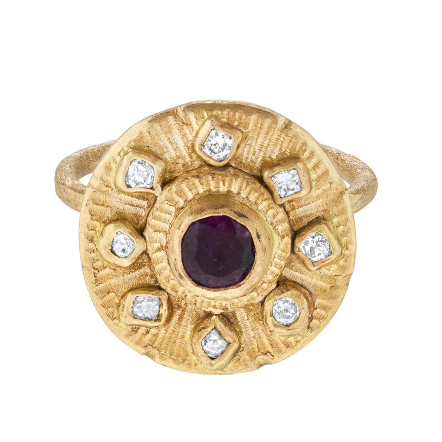 Rings Tomfoolery London | An Encompassment Of Meaning Ring With Ruby & 14Ct Yellow Gold