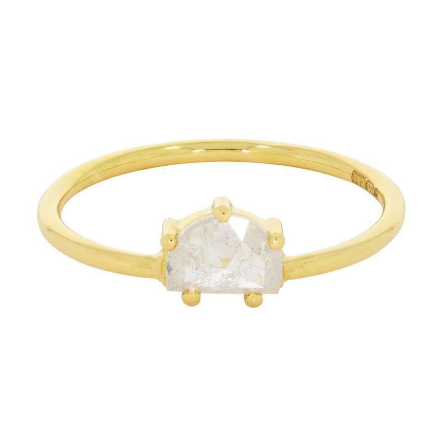 Rings Tomfoolery London | Half Moon Salt And Pepper Diamond Yellow Gold Ring