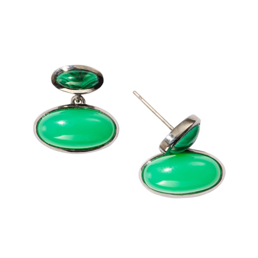 Earrings Tomfoolery London | Oval Orbit Malachite & Chrysoprase Earrings