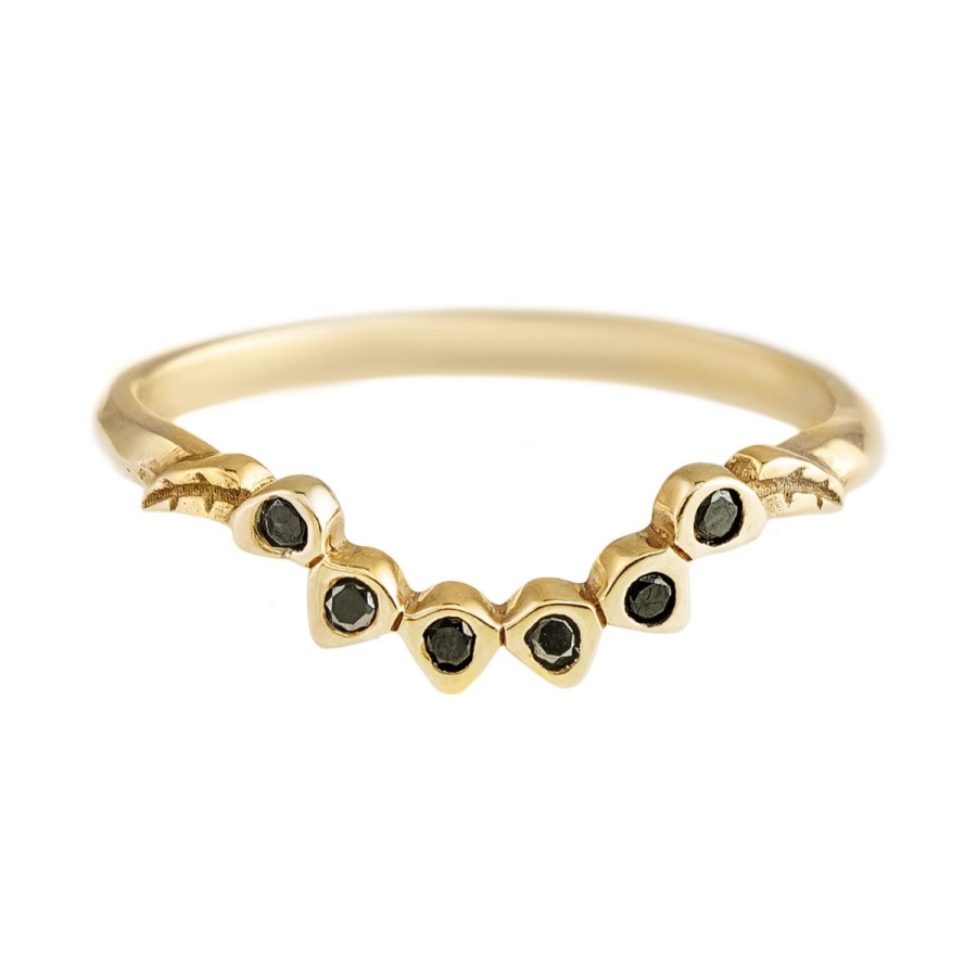 Rings Tomfoolery London | Black Diamond & 9Ct Yellow Gold Mini Protea Band