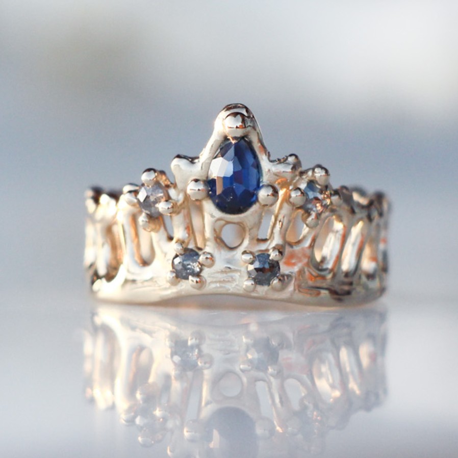 Rings Tomfoolery London | Blue Sapphire Queen Mermaid Crown Ring