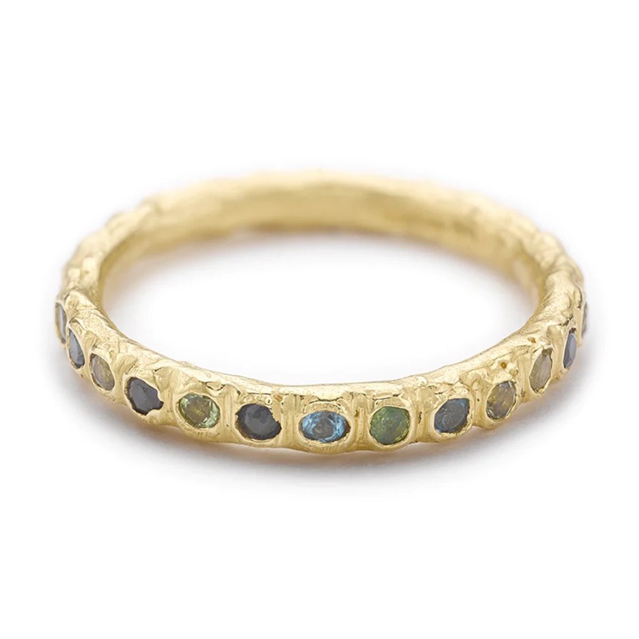 Rings Tomfoolery London | Sapphire, Tourmaline & Topaz Wide Beaded Eternity Band