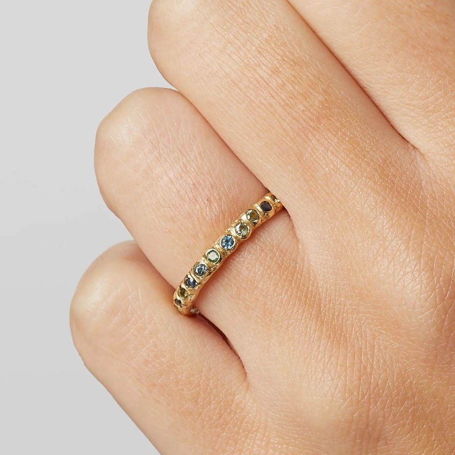 Rings Tomfoolery London | Sapphire, Tourmaline & Topaz Wide Beaded Eternity Band