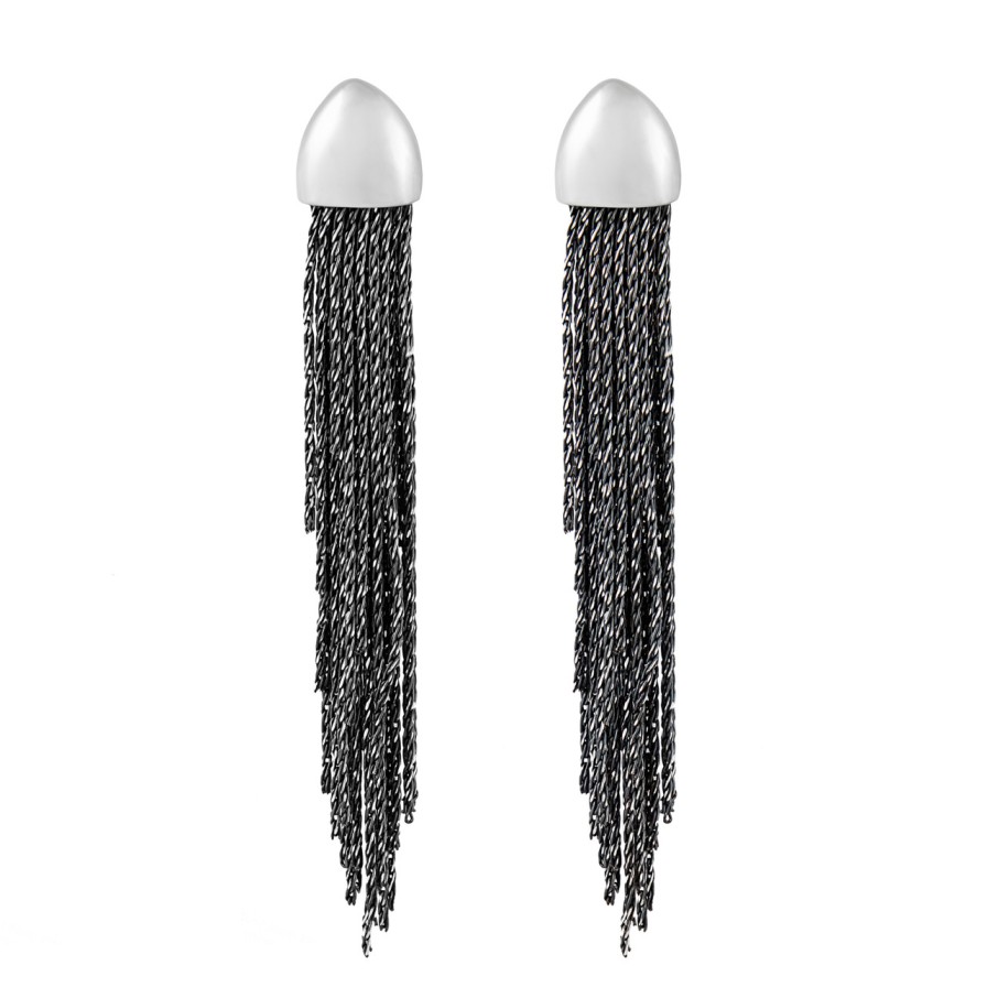 Earrings Tomfoolery London | Rhodium Plated Silver Multi Chain Drop Earrings