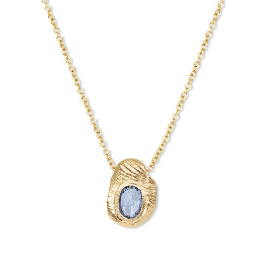 Necklaces Tomfoolery London | Oval Slider Necklace In Light Blue Sapphire