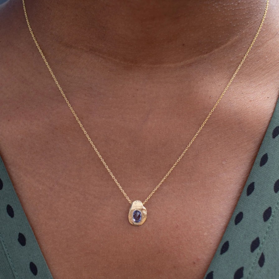 Necklaces Tomfoolery London | Oval Slider Necklace In Light Blue Sapphire