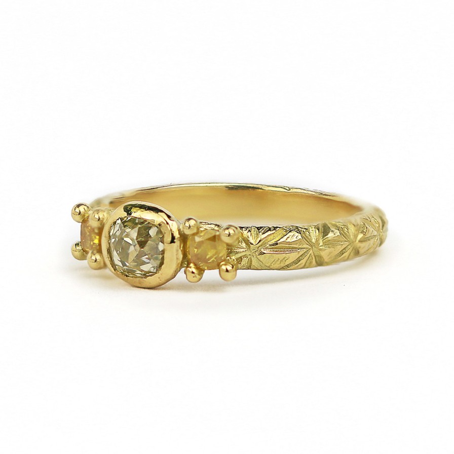 Rings Tomfoolery London | Yellow Diamond Old Cut Trilogy Ring