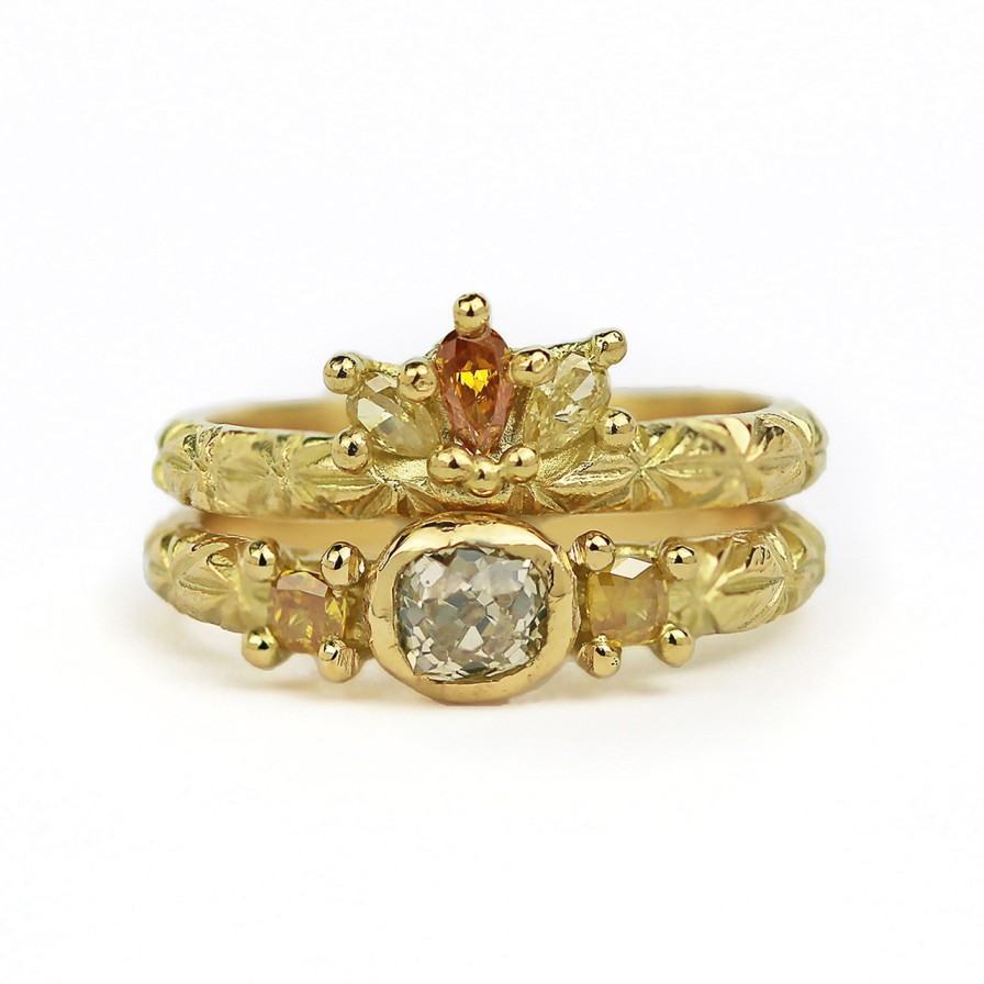 Rings Tomfoolery London | Yellow Diamond Old Cut Trilogy Ring