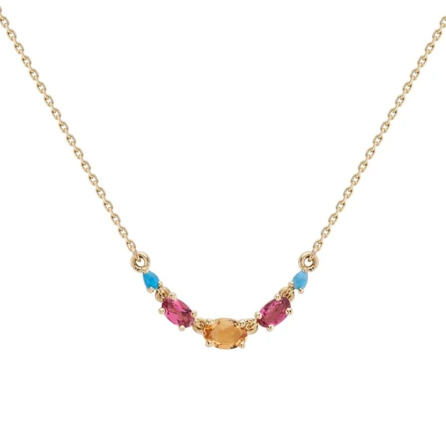 Necklaces Tomfoolery London | Multi Gemstone Claw Set Necklace With Citrine, Tourmaline & Turquoise