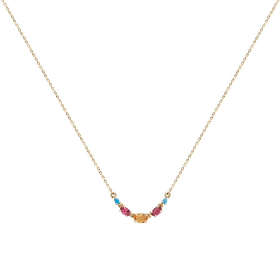 Necklaces Tomfoolery London | Multi Gemstone Claw Set Necklace With Citrine, Tourmaline & Turquoise