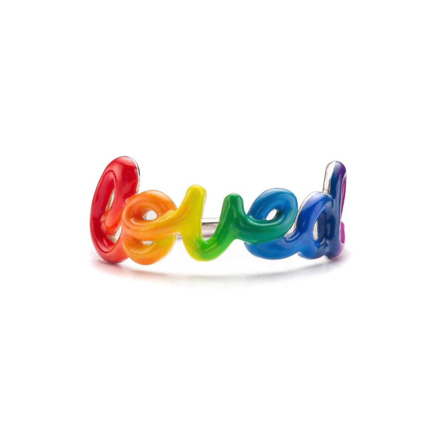 Rings Tomfoolery London | Silver & Enamel Rainbow 'Loved' Ring