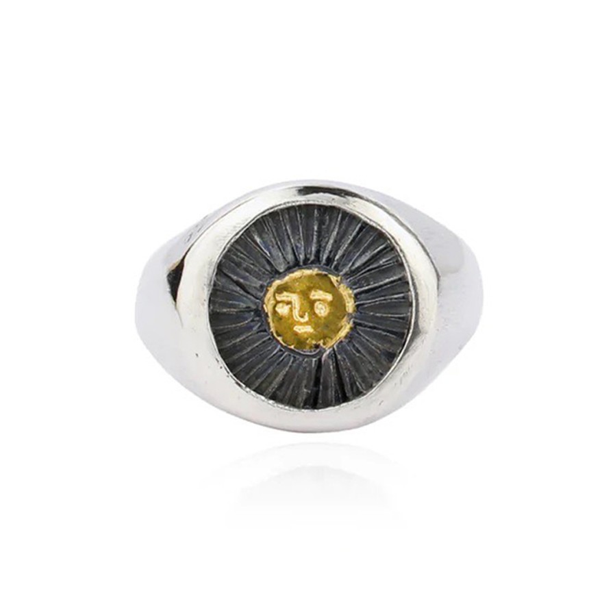 Rings Tomfoolery London | Oxidised Silver & Gold Plated Sun Signet Ring