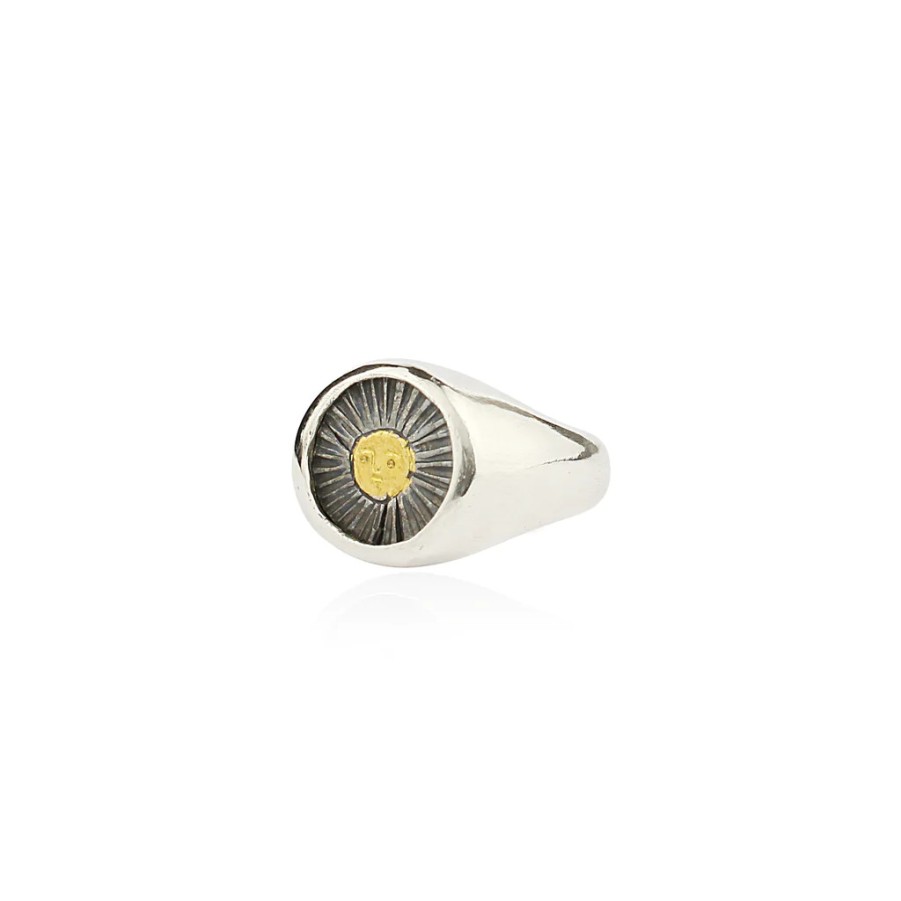 Rings Tomfoolery London | Oxidised Silver & Gold Plated Sun Signet Ring