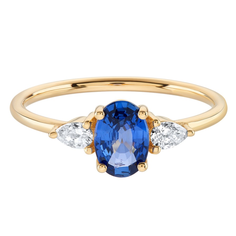 Rings Tomfoolery London | Trio Royal Blue Oval Sapphire & Diamond Ring