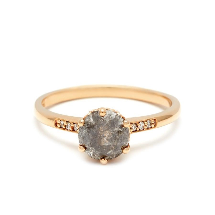 Rings Tomfoolery London | Hazeline Solitaire 14Ct Yellow Gold Grey & White Diamond Ring