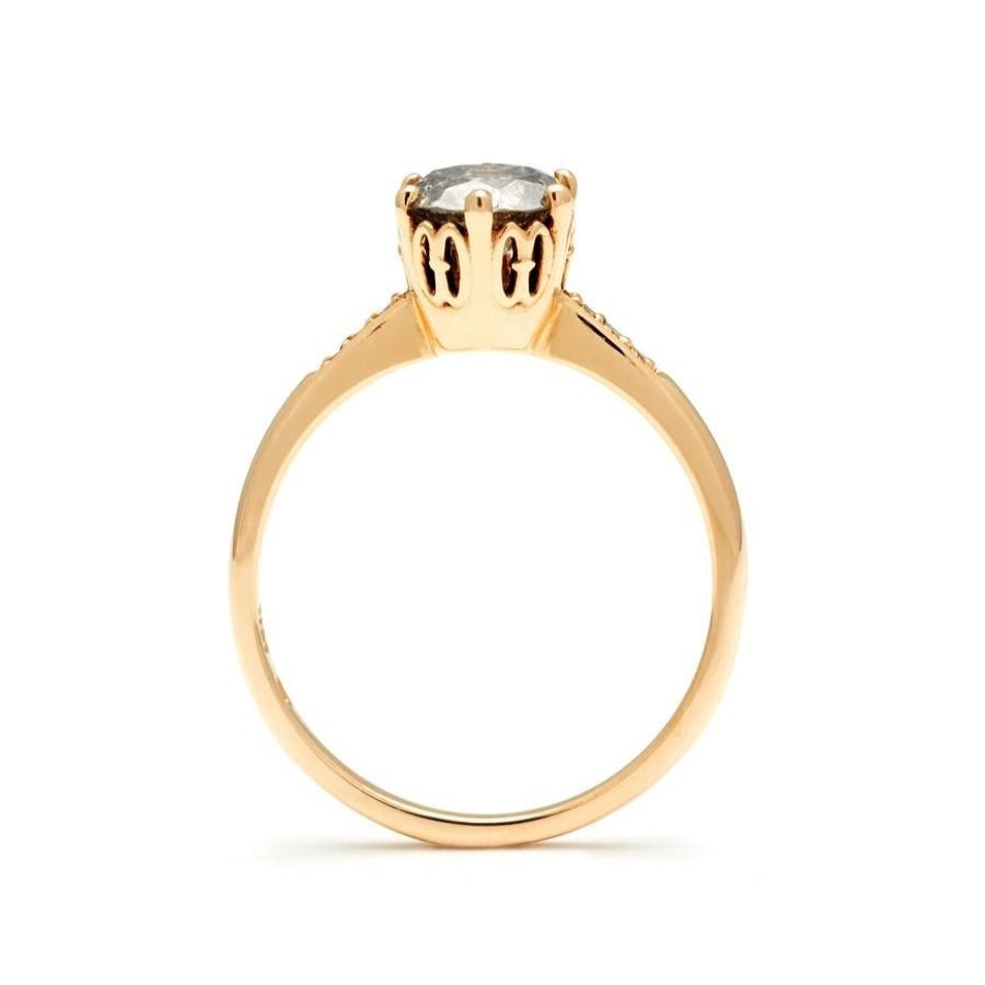 Rings Tomfoolery London | Hazeline Solitaire 14Ct Yellow Gold Grey & White Diamond Ring