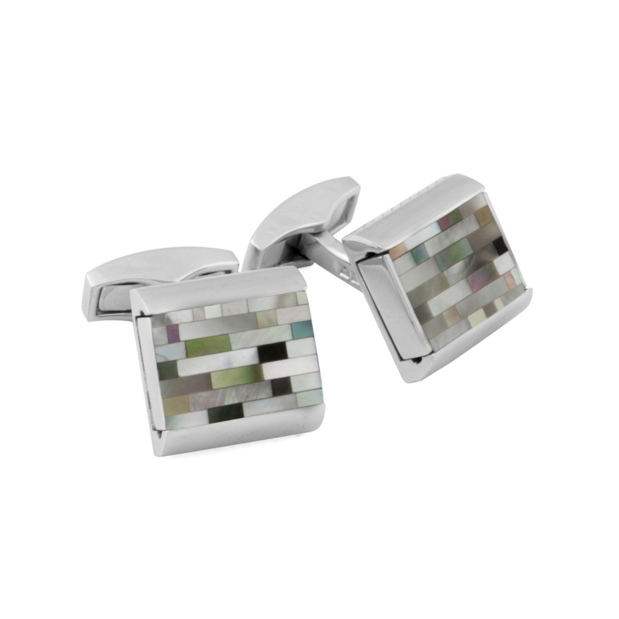 Cufflinks Tomfoolery London | Geometric Mother Of Pearl & Silver Cufflinks