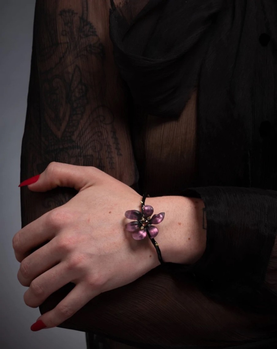 Bracelets Tomfoolery London | Burnt Fleur Cuff Bracelet Sultry Grey