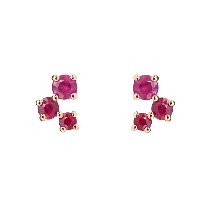 Earrings Tomfoolery London | Scatter Trio Ruby Studs