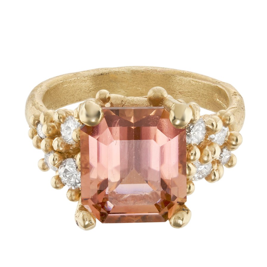 Rings Tomfoolery London | Tf Exclusive Peach Tourmaline And Diamond Encrusted Ring