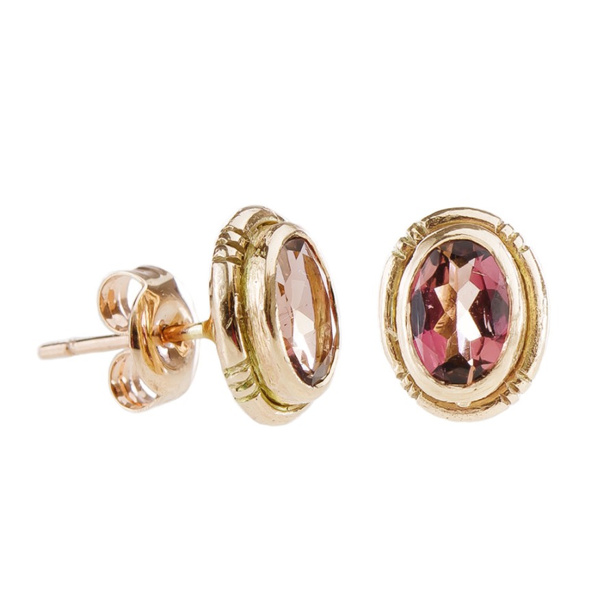 Earrings Tomfoolery London | Pink Tourmaline & 9Ct Rose Gold Stud Earrings