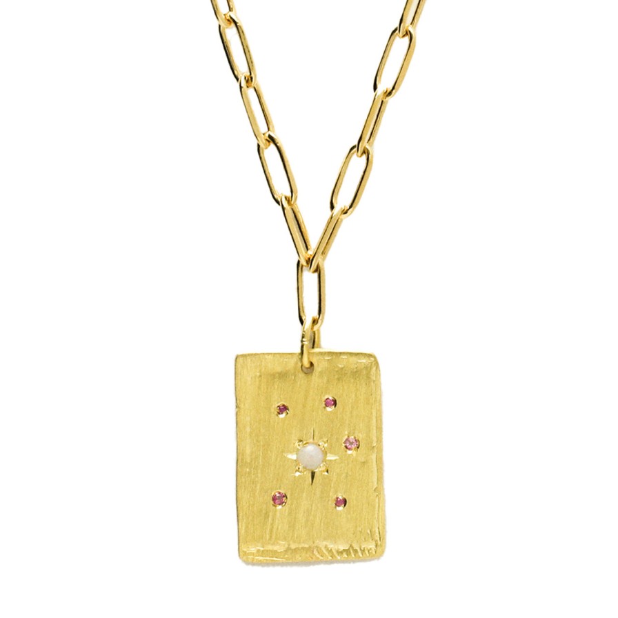 Necklaces Tomfoolery London | Gold Plated Super Nova Pendant With Opal & Sapphires