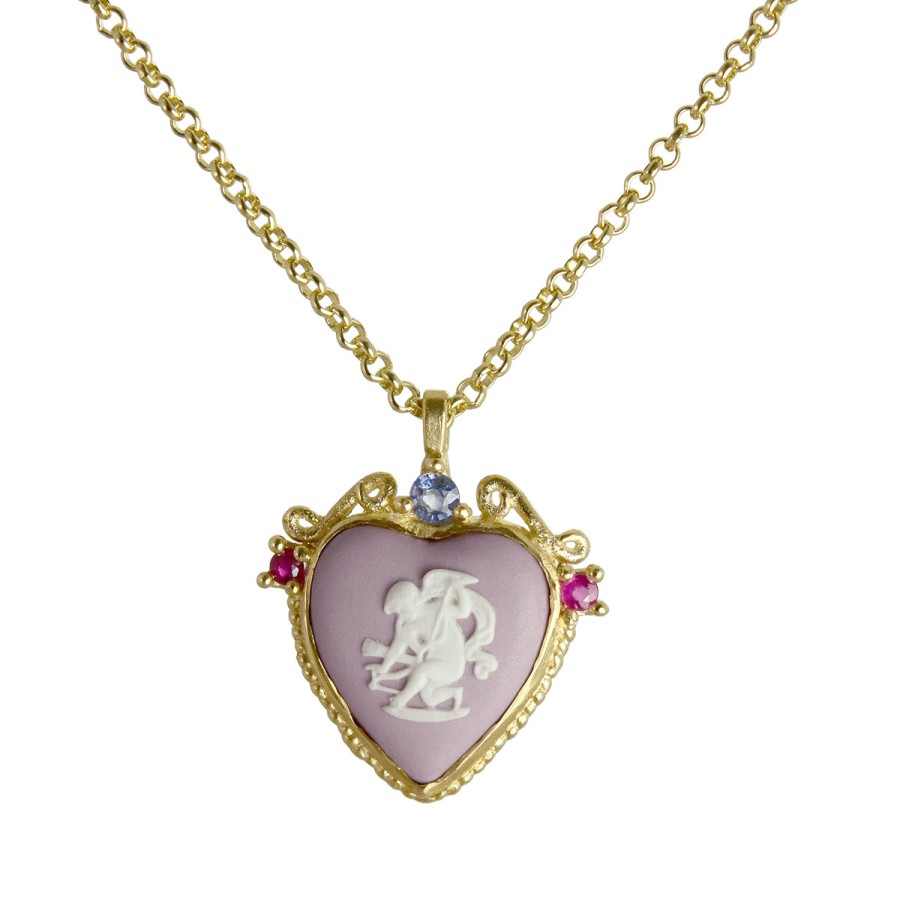 Necklaces Tomfoolery London | Lilac Cherub Cameo Pendant