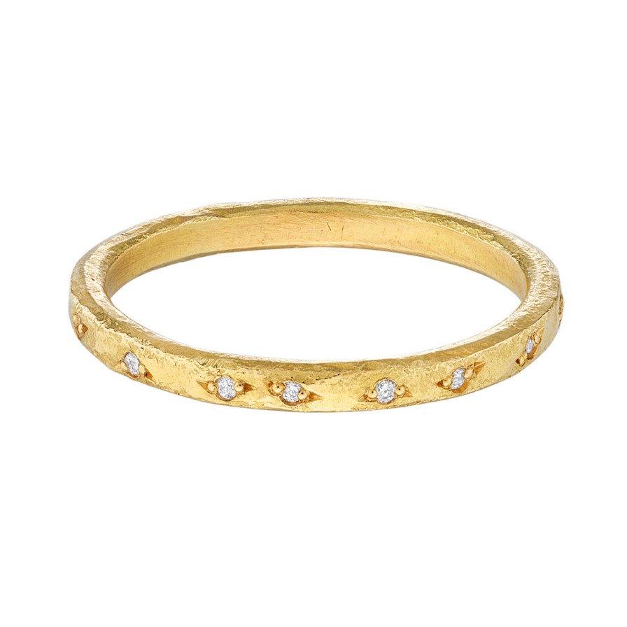 Rings Tomfoolery London | 18Ct Gold Textured Band With Scattered Diamonds