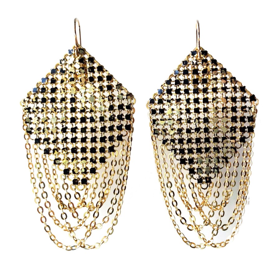 Earrings Tomfoolery London | Antique Black Mesh Swagged Lantern Drop Earrings