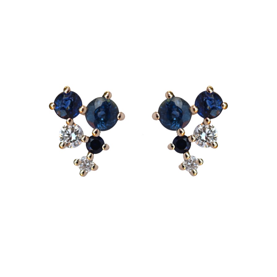 Earrings Tomfoolery London | Scatter Cascading Blue Sapphire Studs