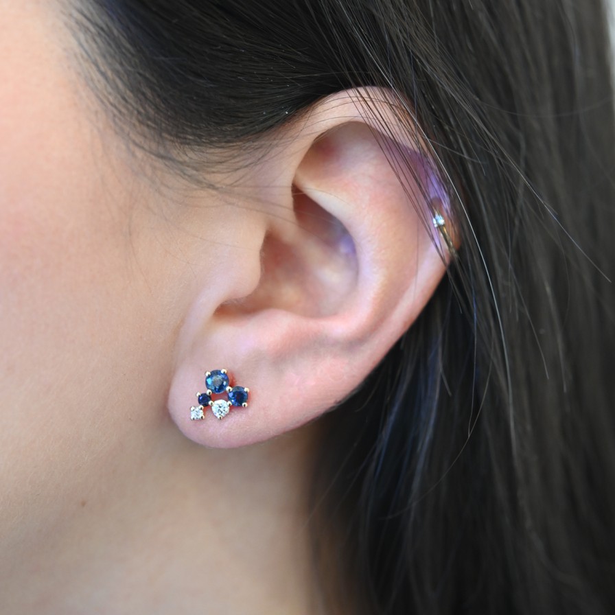 Earrings Tomfoolery London | Scatter Cascading Blue Sapphire Studs