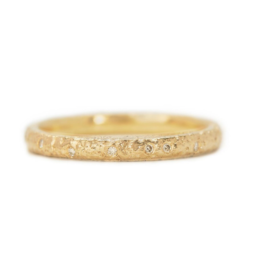 Rings Tomfoolery London | 18Ct Yellow Gold White Diamond Scattered Eternity Ring 2Mm