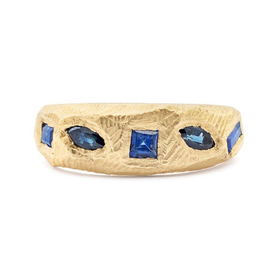 Rings Tomfoolery London | Geometric Mixed Band In Blue Sapphires