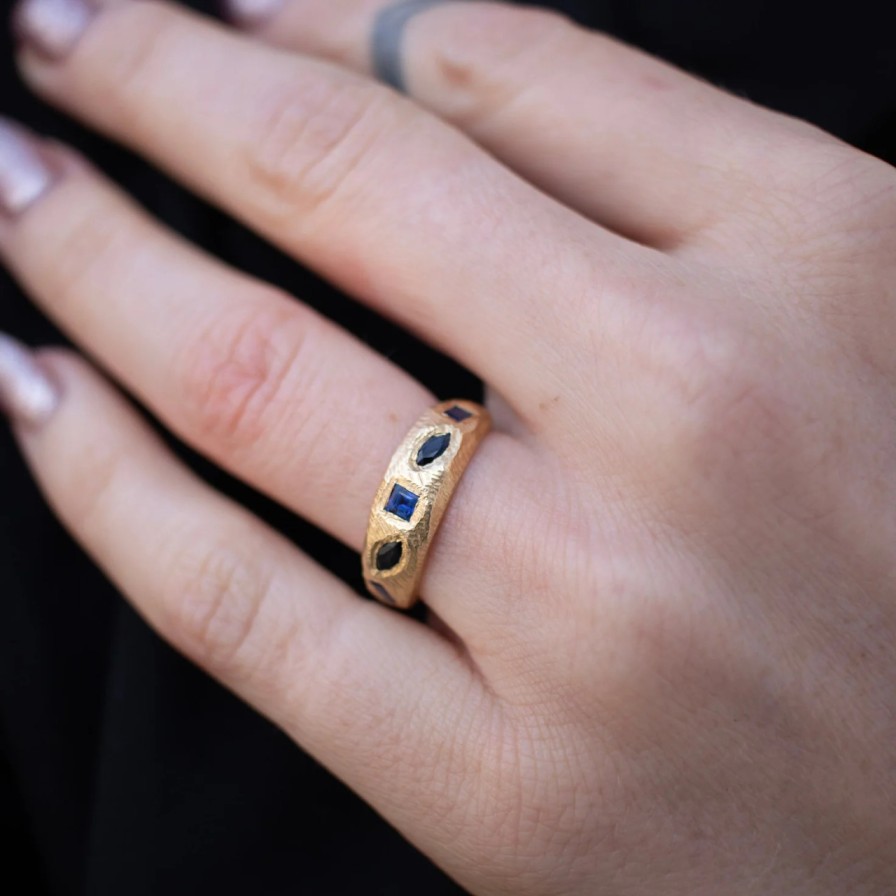 Rings Tomfoolery London | Geometric Mixed Band In Blue Sapphires