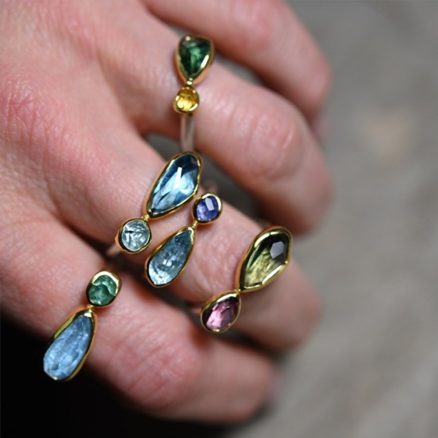 Rings Tomfoolery London | Tanzanite, Aquamarine, 18Ct Yellow Gold & Silver Ring