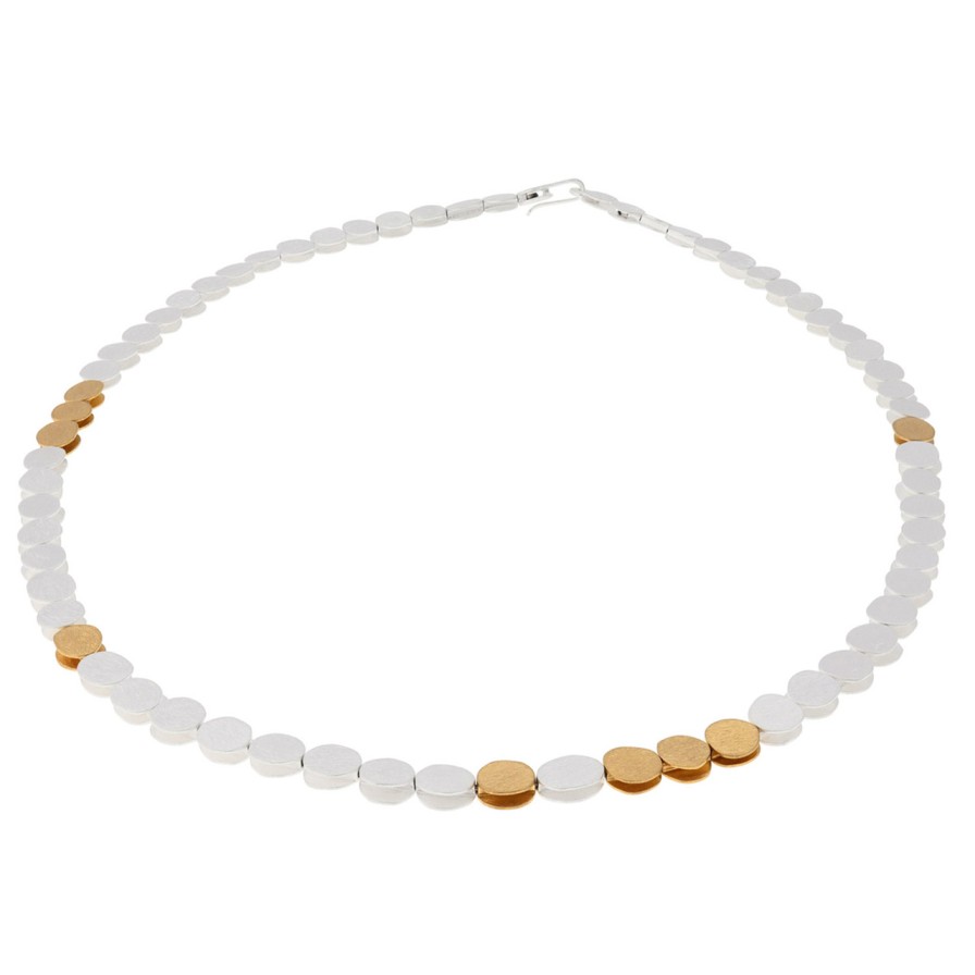 Necklaces Tomfoolery London | Silver & Gold Plated Textured Oval Necklace