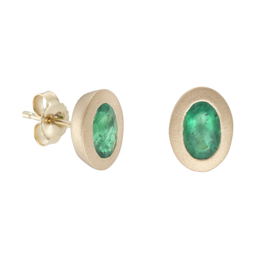 Earrings Tomfoolery London | Solo Bezel Set Emerald Studs