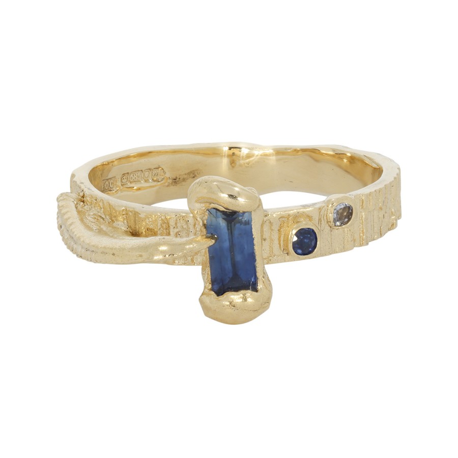 Rings Tomfoolery London | 14Ct Yellow Gold & Blue Sapphire Wave Ring