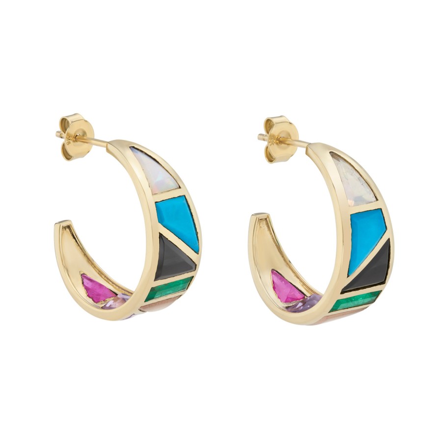 Earrings Tomfoolery London | Large Rainbow Tableau Hoops