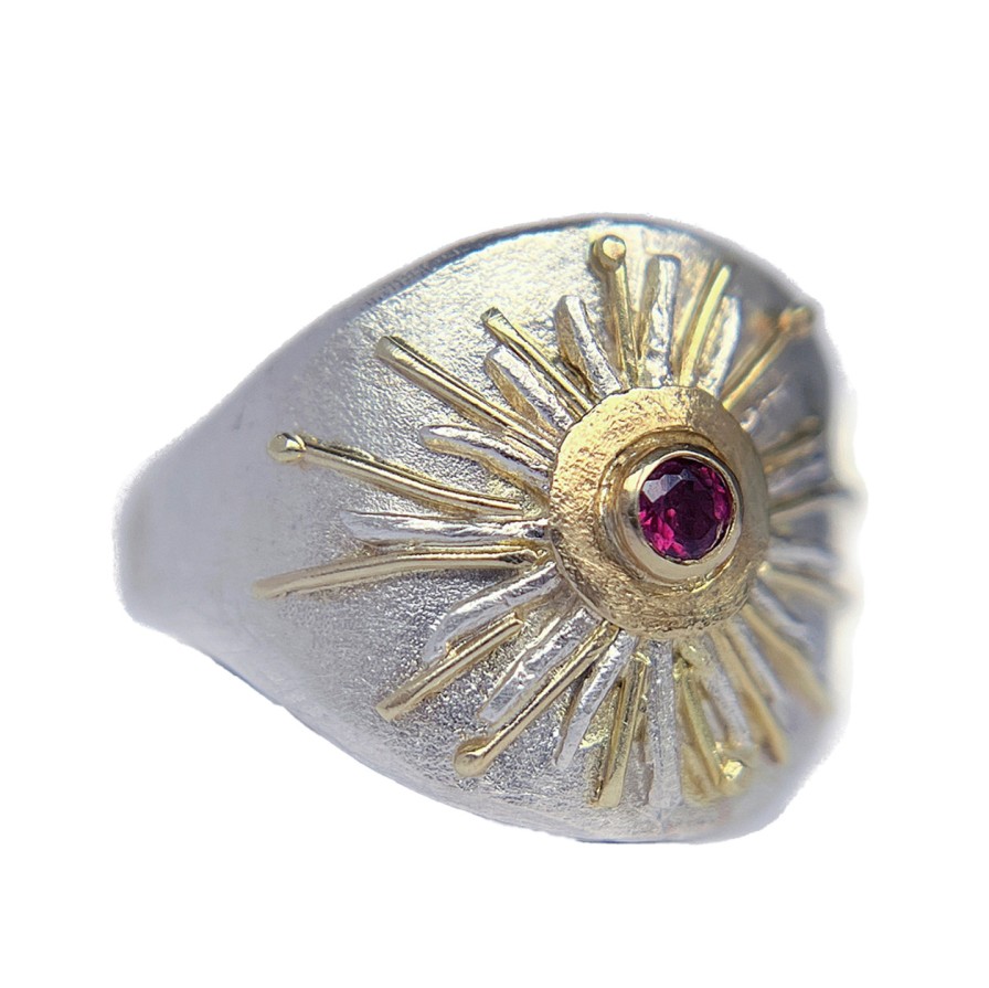 Rings Tomfoolery London | Silver & Garnet Shield Signet Ring