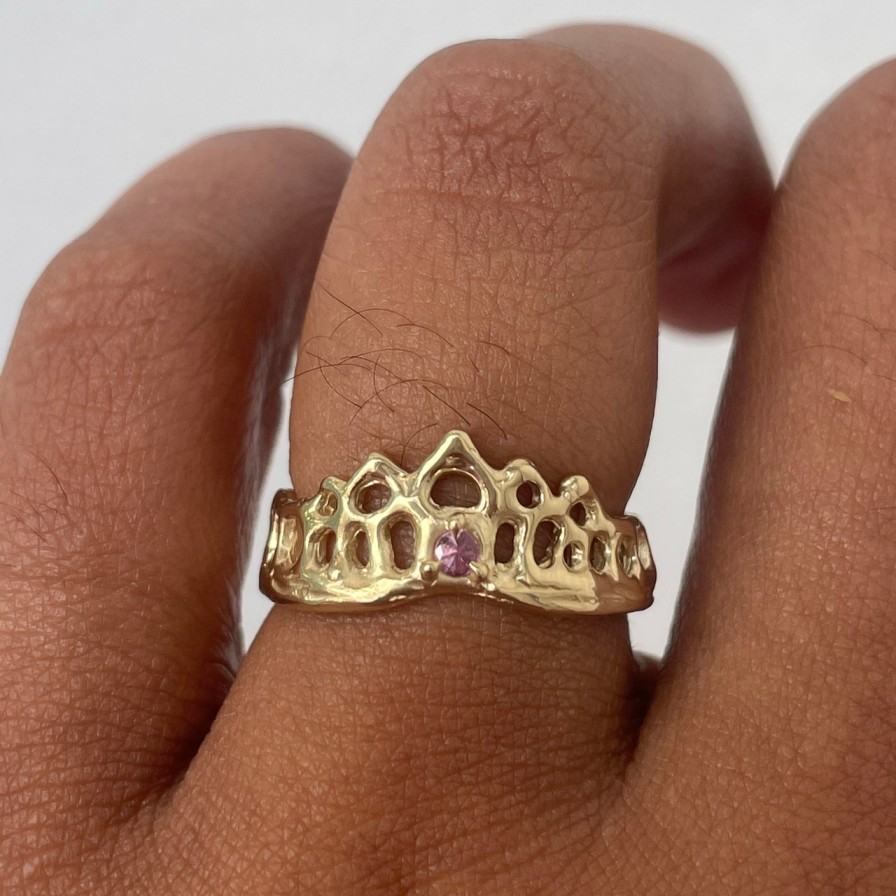 Rings Tomfoolery London | Single Pink Sapphire Mermaid Crown Ring