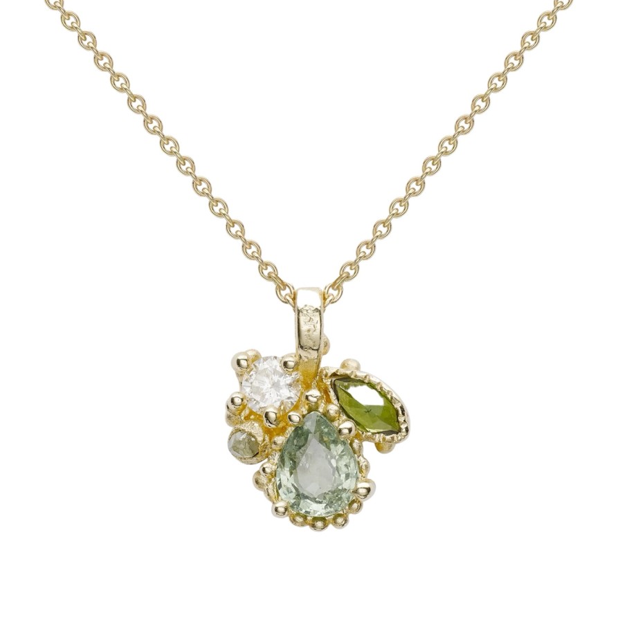 Necklaces Tomfoolery London | Mixed Cut Sapphire And Tourmaline Cluster Pendant With Diamonds