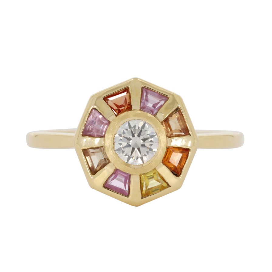 Rings Tomfoolery London | Peach Baguette Diamond Halo Ring