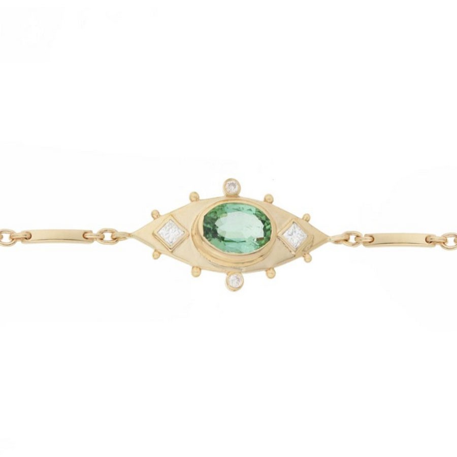 Bracelets Tomfoolery London | Green Tourmaline And Diamond Bracelet In 14Ct Gold